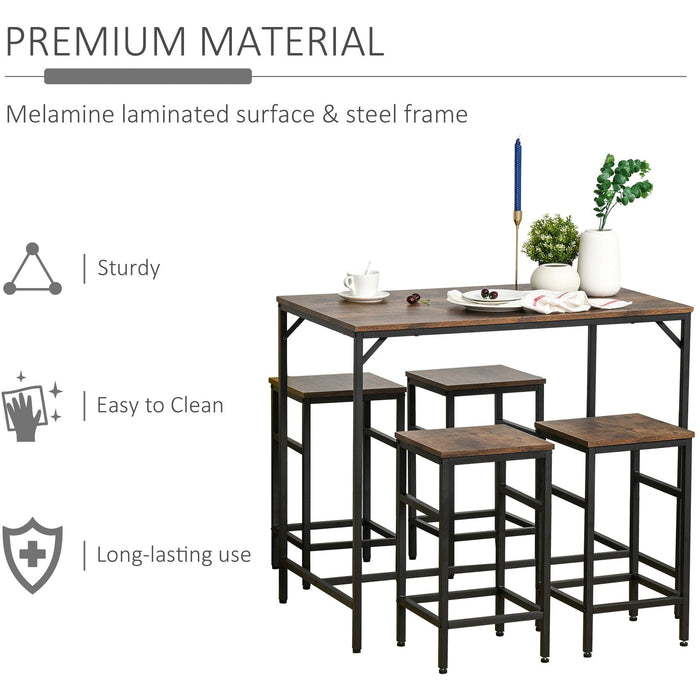 5pc Industrial Bar Table and Stool Set