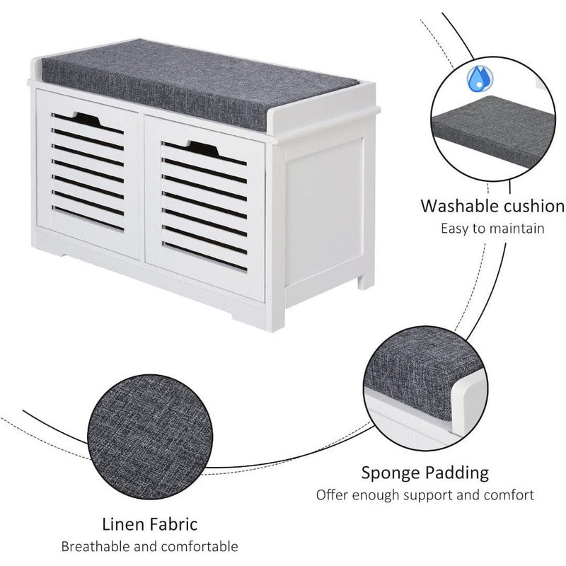 Shoe Storage Bench With Cushion and Drawers - White/Grey