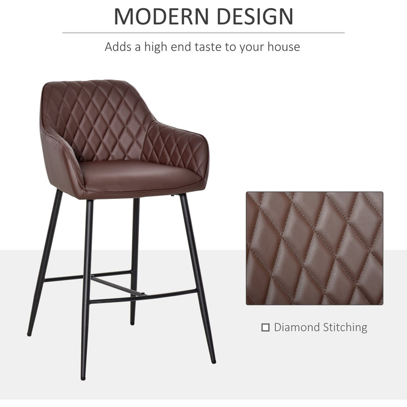 Brown Retro PU Leather Bar Stools, Set of 2