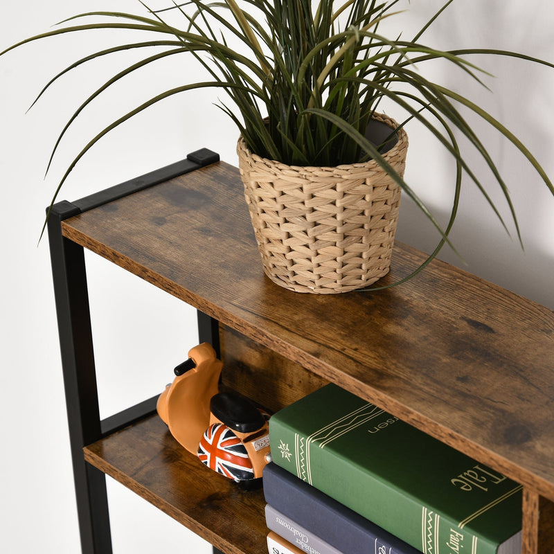 Industrial L Shaped Desk with Shelf, Brown Black