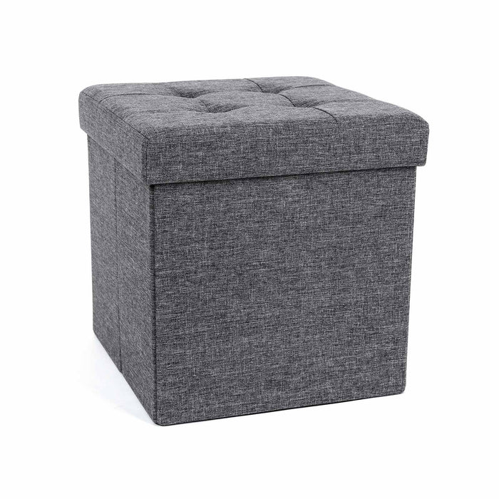 Dark Grey Storage Ottoman Cube With Lid
