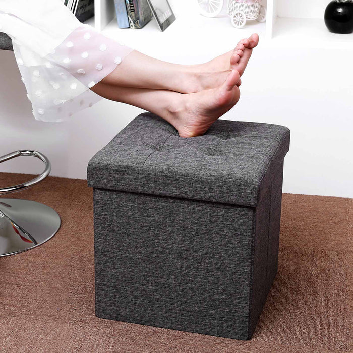 Dark Grey Storage Ottoman Cube With Lid