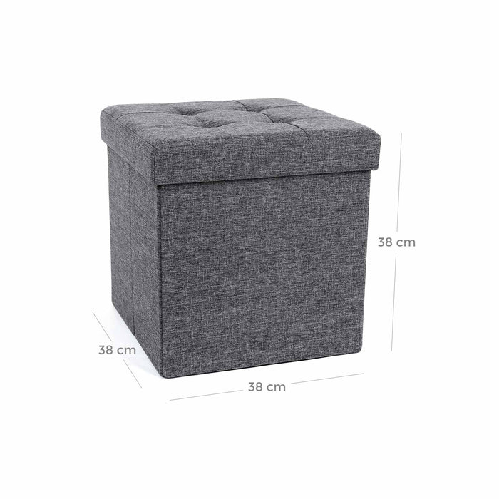 Dark Grey Storage Ottoman Cube With Lid