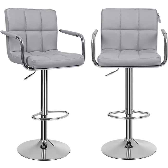Grey Leather Kitchen Bar Stools With Arms, Set of 2