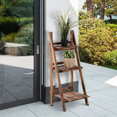 3 Tier Folding Wooden Garden Planter Display Stand Homcom