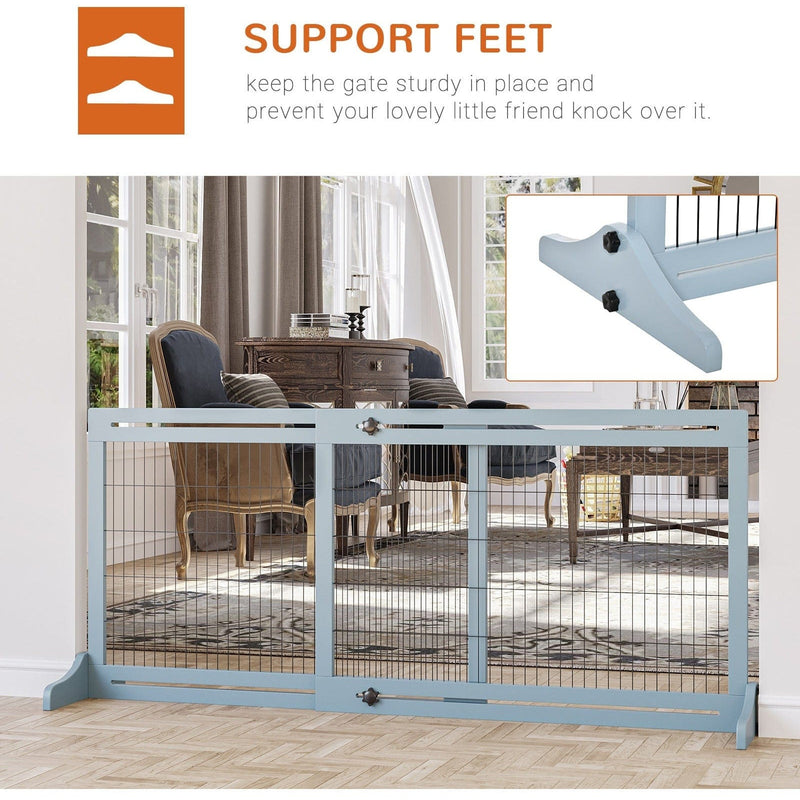 Freestanding Dog Gate, Solid Pine, 69H x 104-183cm, Blue