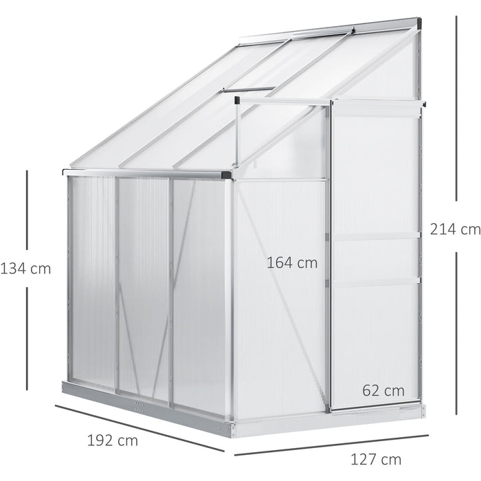 Lean to Greenhouse, Adjustable Vents, 6x4ft, Rain Gutter