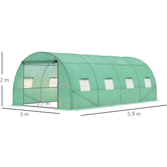 Large Polytunnel Greenhouse, Walk-in Design, Windows, 6x3m