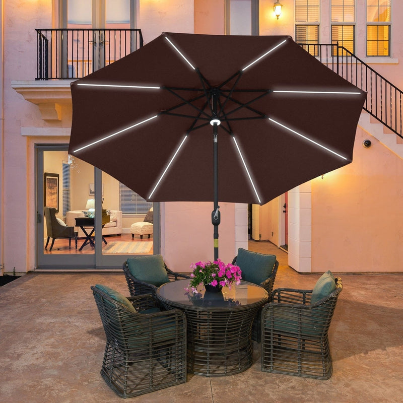 2.7m Garden Parasol With Lights, Tilt, Crank, Summer Shade