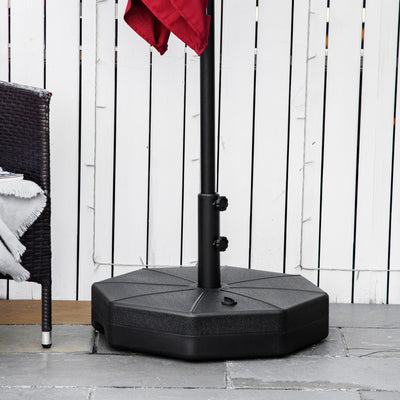 Outsunny Octagonal Garden Parasol Base Holder Outdoor Market Umbrella Stand Weights, Up to 28kg Water Filled or 40kg Sand Filled, Black Outsunny