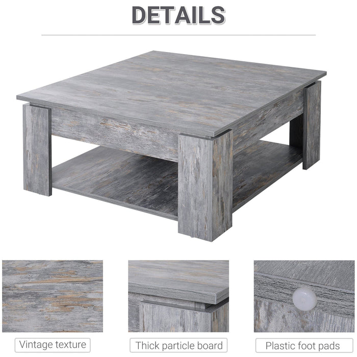 2-Tier Wooden Coffee Table Storage Shelf - Grey