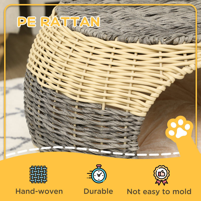 Wicker Cat Cave With Washable Cushion - 40x30cm