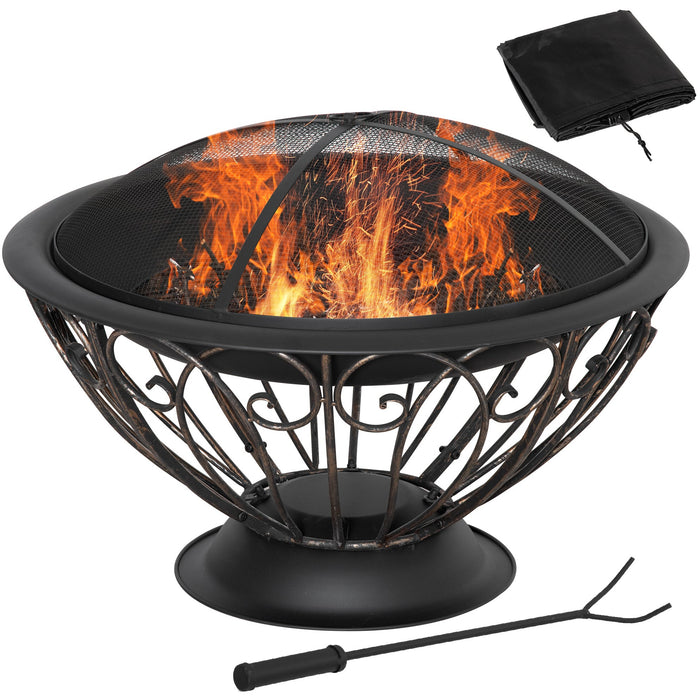 Metal Fire Pit - Spark Screen, Poker, Cover, Bronze