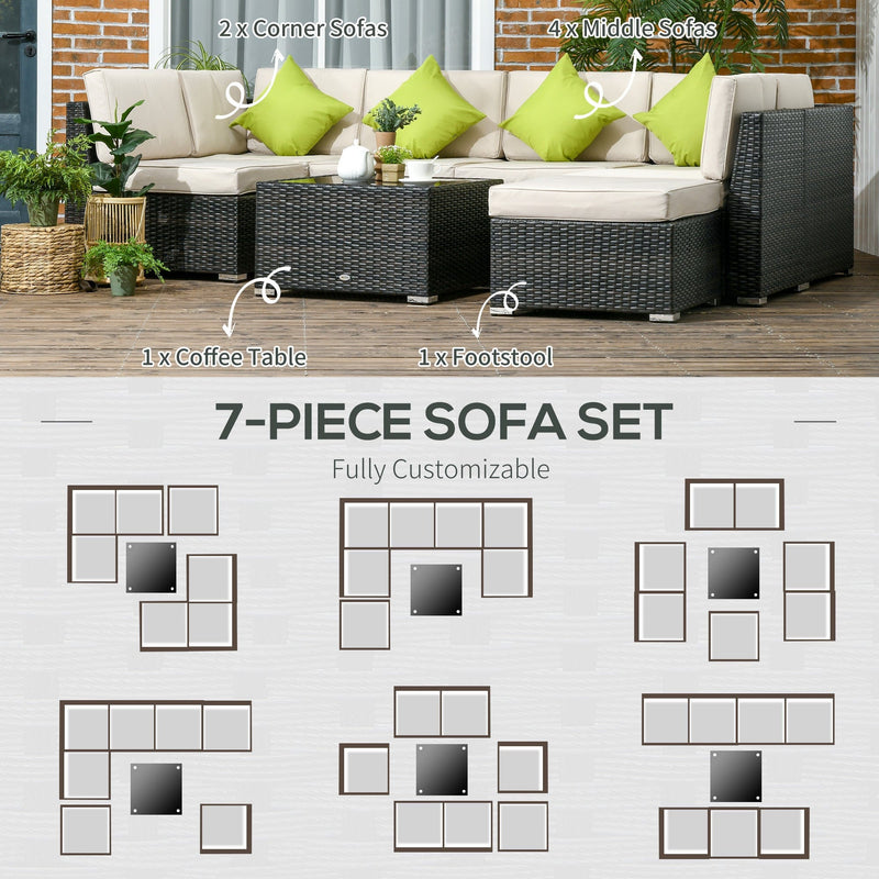 8pc Brown Rattan Corner Sofa Set with Table & Cushions Outsunny
