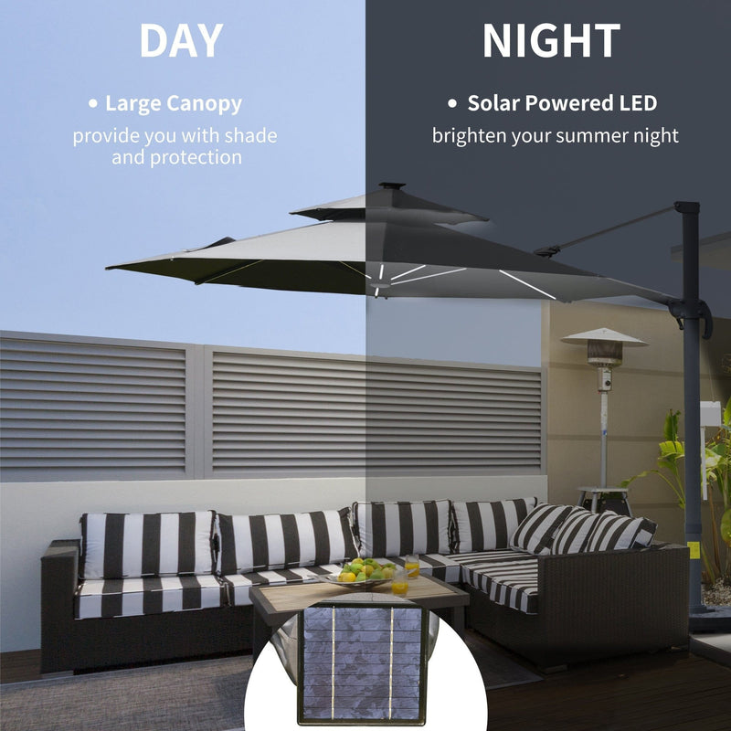 3m Cantilever Parasol With Solar Lights, Power Bank