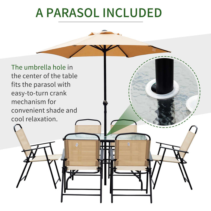 6 Seater Garden Furniture Set With Parasol, Beige