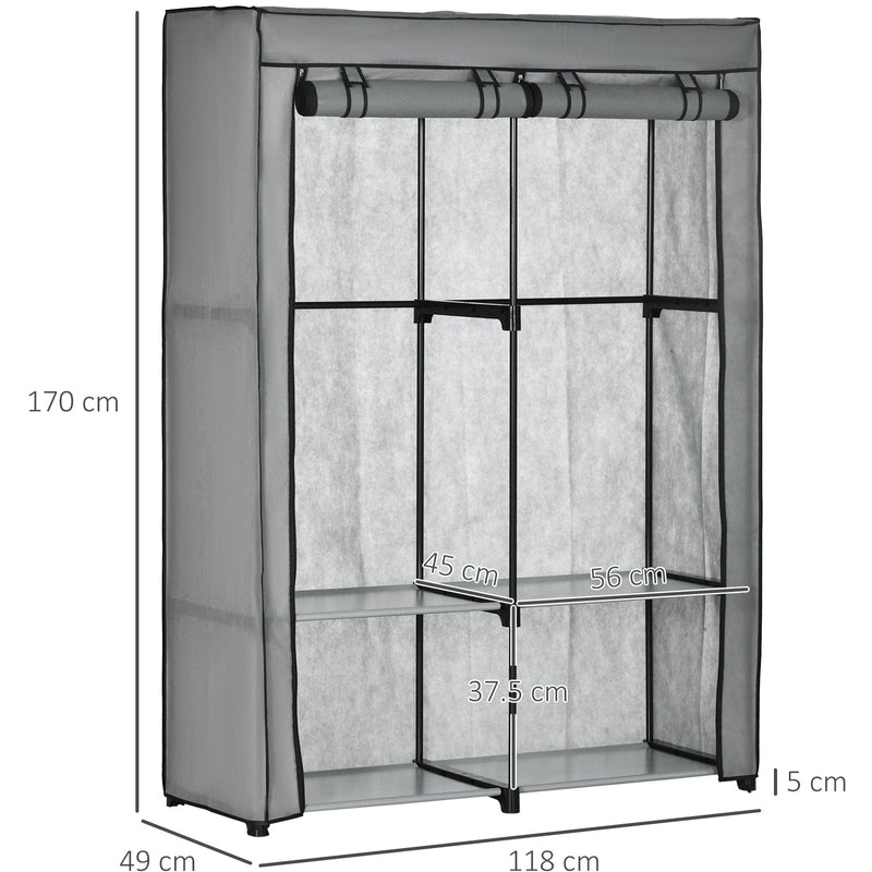 Light Grey 4-Shelf Portable Fabric Wardrobe