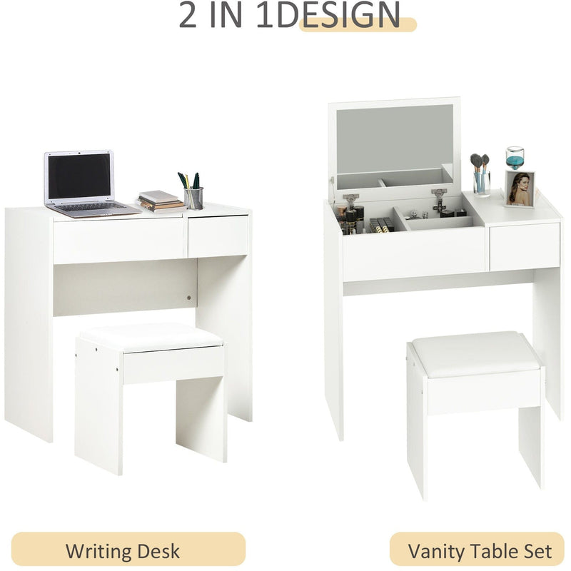 Dressing Table With Flip up Mirror and Cushioned Stool