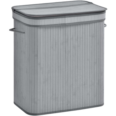Foldable Laundry Basket, Grey Wood Homcom