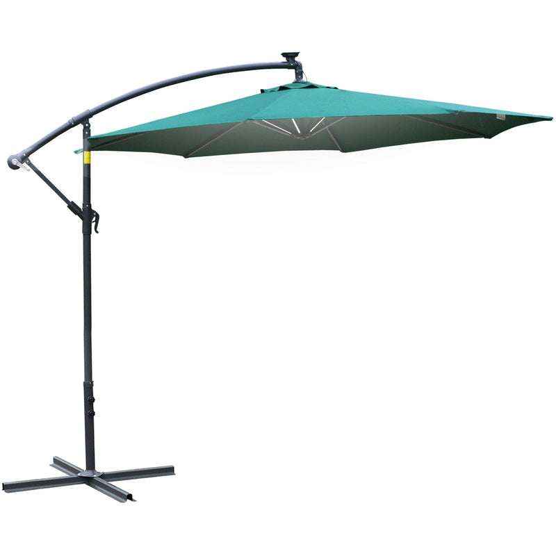 3m Banana Cantilever Patio Umbrella With Lights, Cross Base