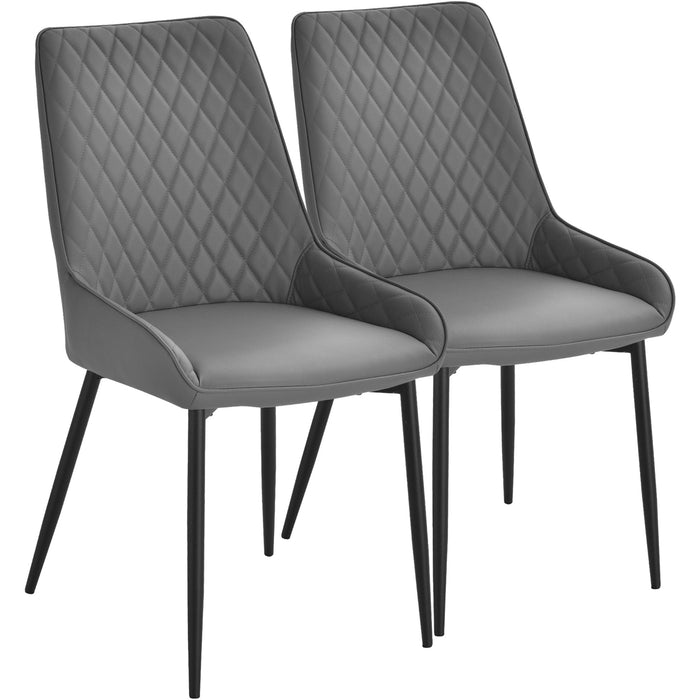 Set of 2 Quilted Dining Chairs, PU Leather, Grey