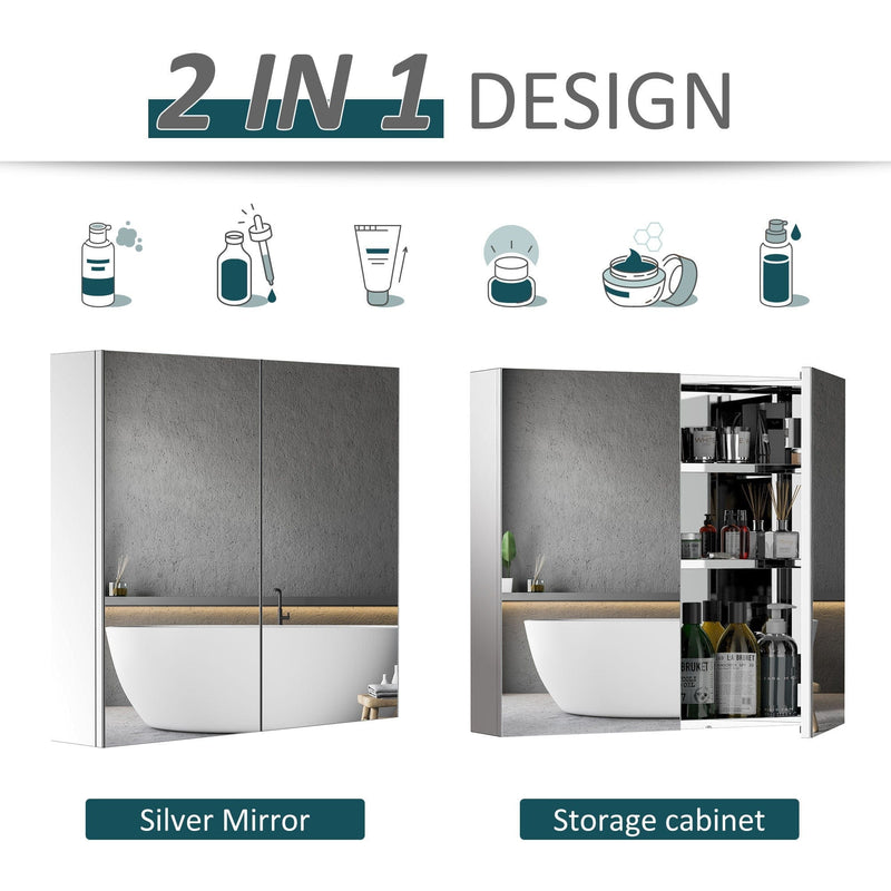 Wall Mounted Bathroom Mirror Cabinet, Double Doors