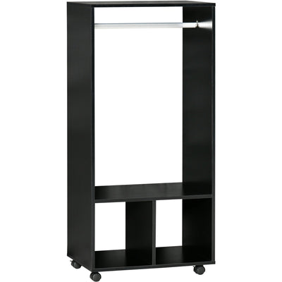 Rolling Open Wardrobe With Cube Storage, Black Homcom