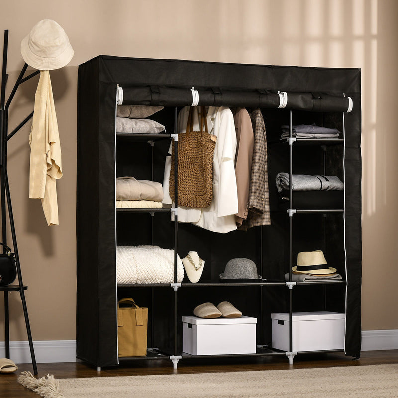 Black 10-Shelf Foldable Fabric Wardrobe