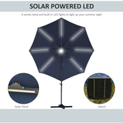 Image of a blue cantilever parasol with solar lights