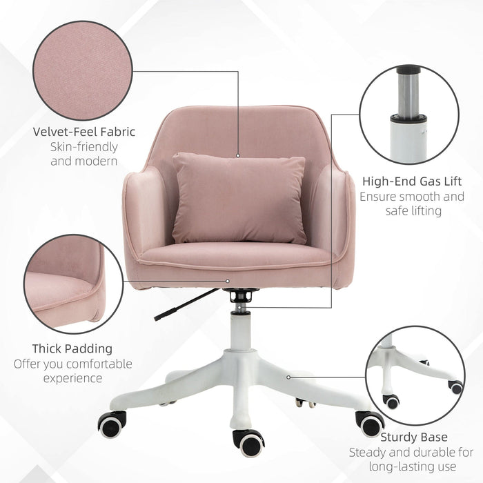 Pink Velvet Office Chair with Rechargeable Vibration Massage