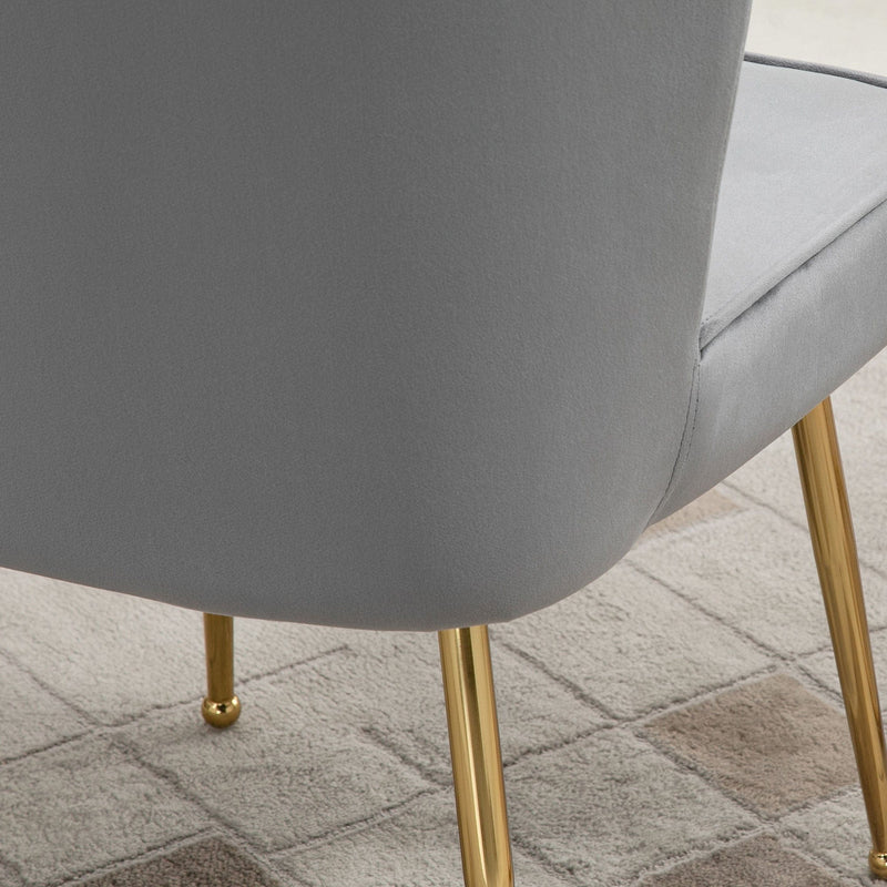 Grey Velvet Shell Back Chair With Gold Metal Legs