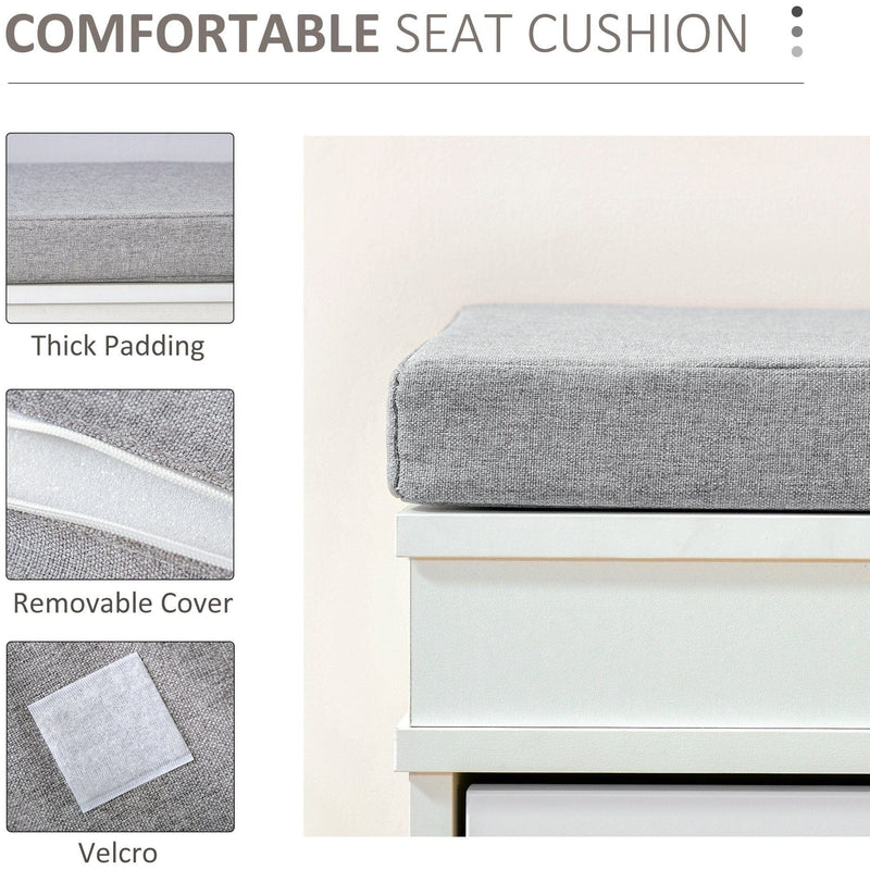 Cushioned Shoe Storage Bench with 2 Drawers For Entryway