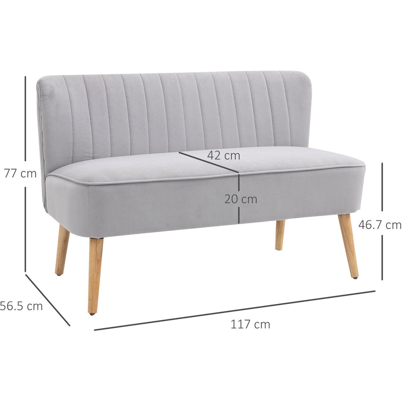 Compact Grey Velvet Double Sofa With High Back