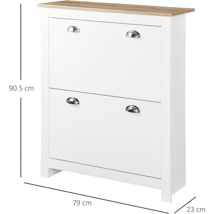 White Narrow Shoe Cabinet: 2 Drawers, 12-Pair Capacity