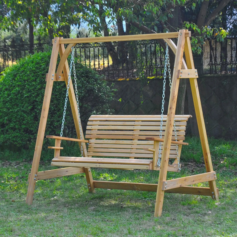 2 Seater Larch Wood Swing Chair Outsunny
