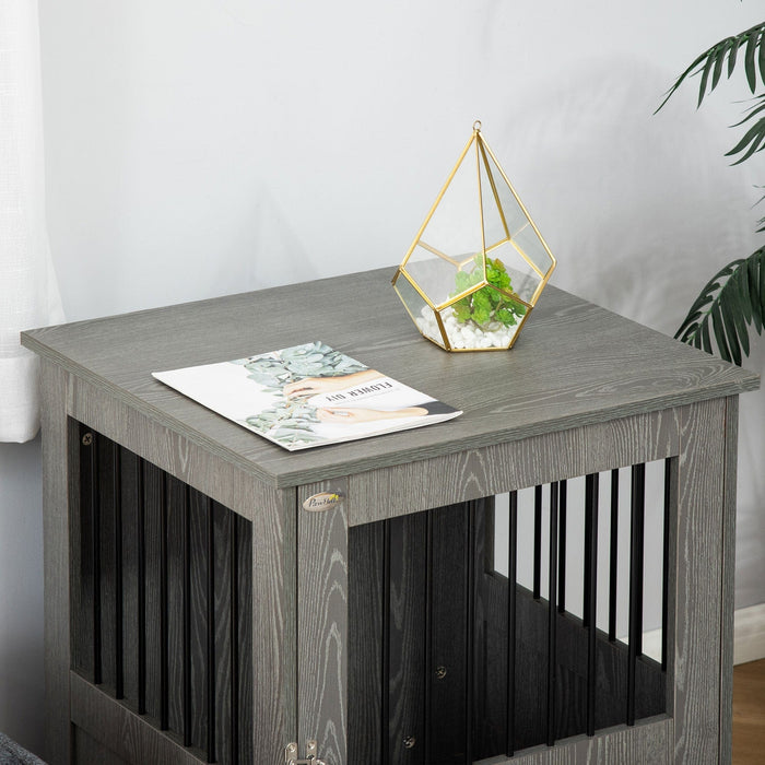 Wooden End Table Dog Crate with Magnetic Door, Grey