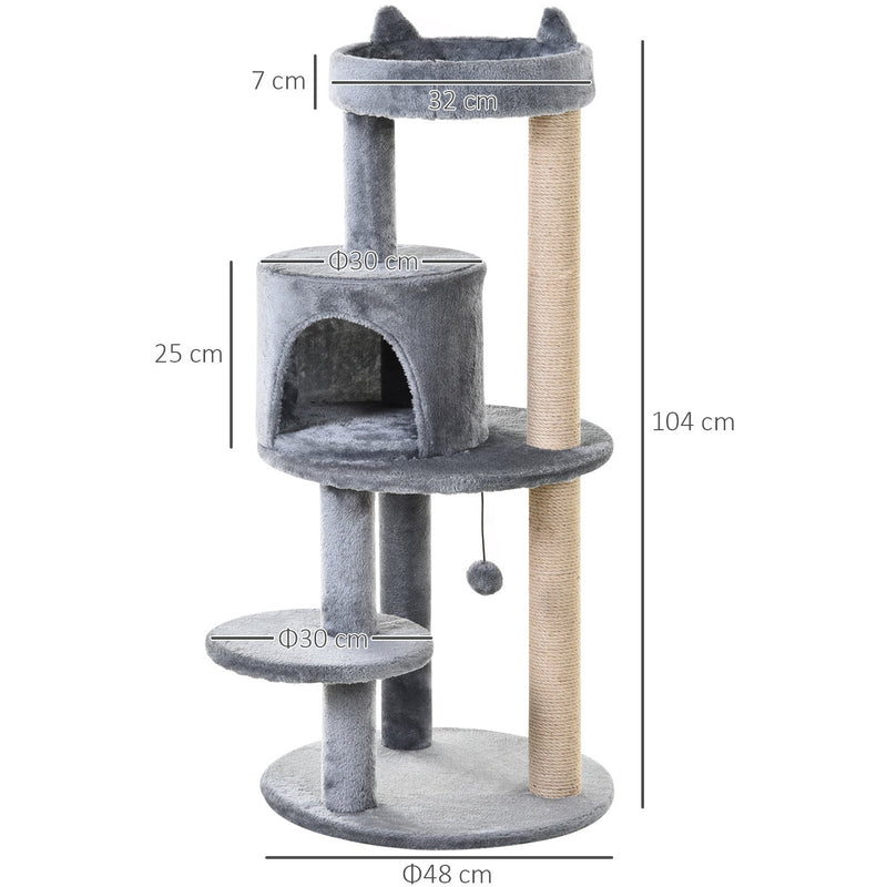 3-Tier Cat Activity Tree, Scratching Posts, Ear Perch, Toys