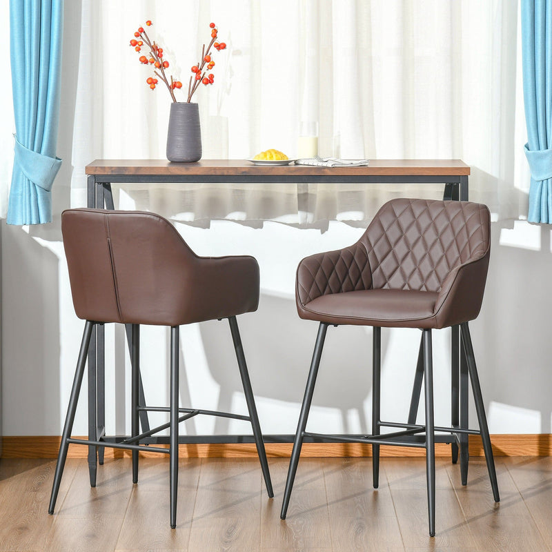 Brown Retro PU Leather Bar Stools, Set of 2