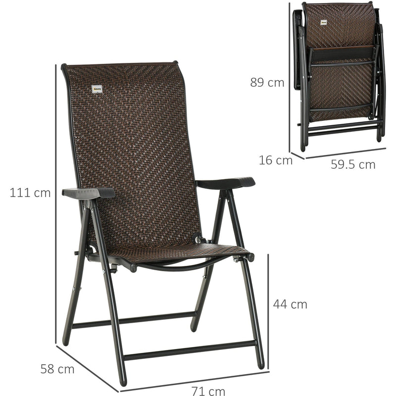 Folding High Back Rattan Garden Chairs, Set of 2