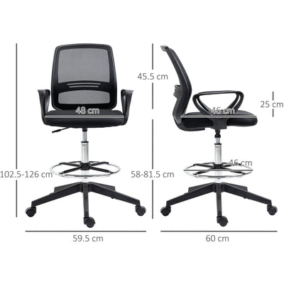 Ergonomic Drafting Chair With Wheels, Arms, Mesh Back Homcom