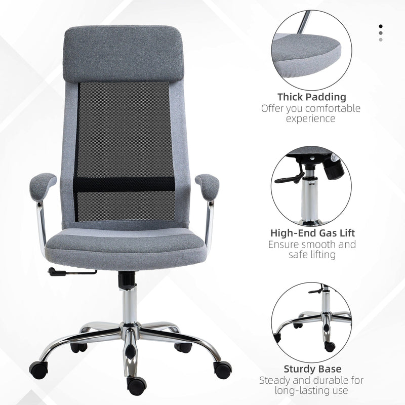 Grey High Back Linen-Mesh Swivel Office Chair Vinsetto