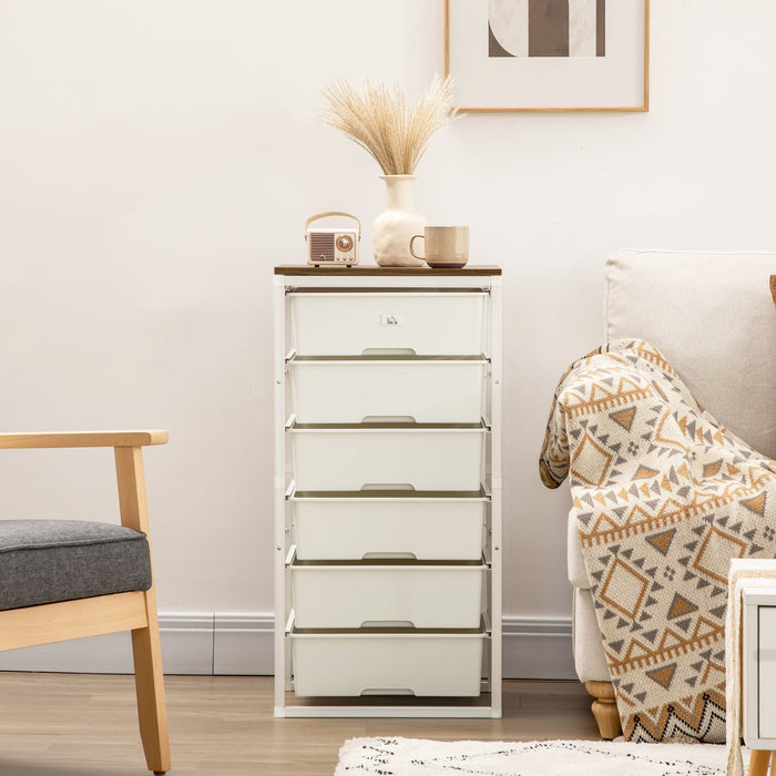 White 6-Drawer Chest, Steel Frame