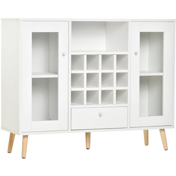 White Modern Sideboard with Glass Doors, Drawer, Wine Rack