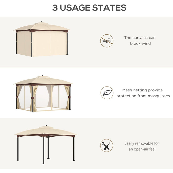 Gazebo For Patio, Double Tier Roof, Netting & Curtains, 4x3