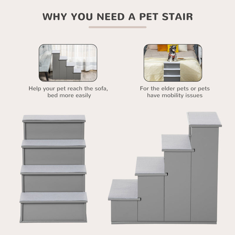4 Step Wooden Pet Stairs with Non-Slip Carpet, 40x59x54.2cm