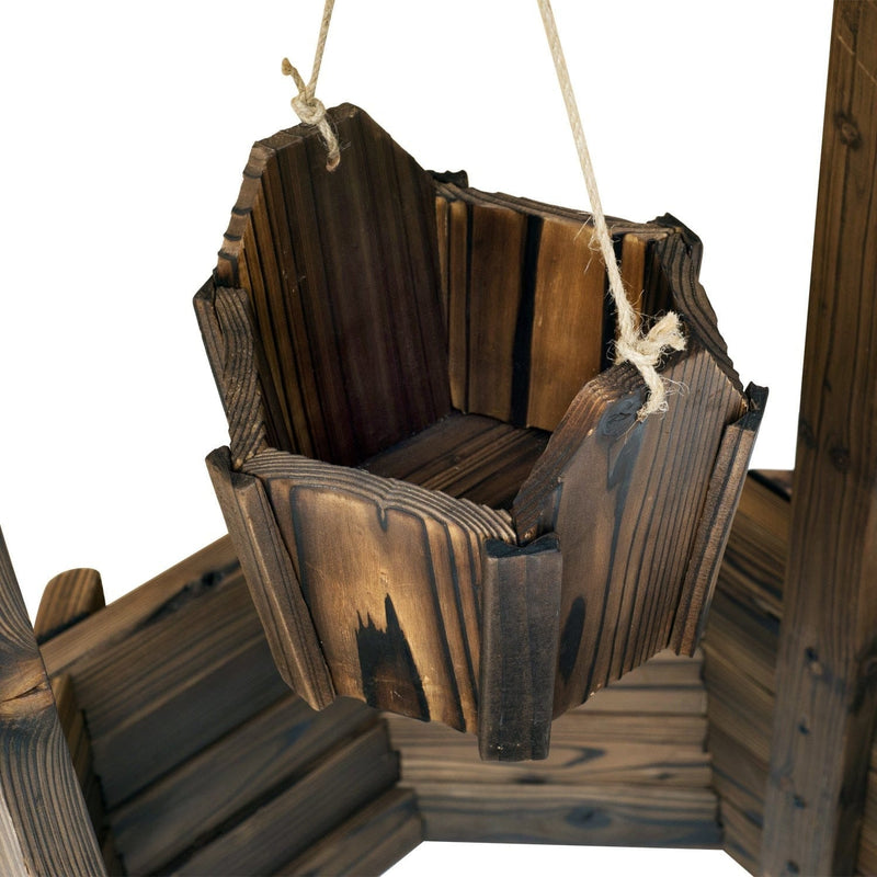 Wooden Wishing Well Planter w/ Bucket Outsunny