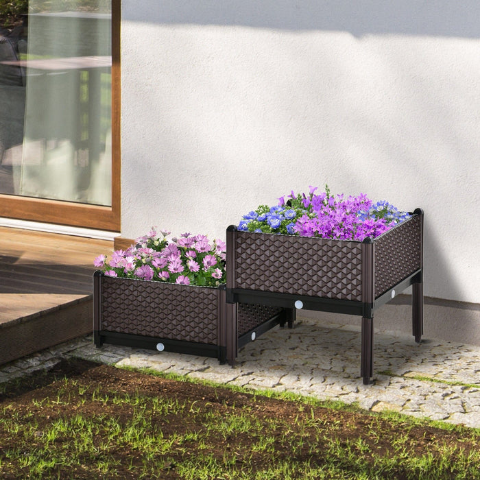 Set of 2 Plastic Raised Flower Beds, Self-Watering