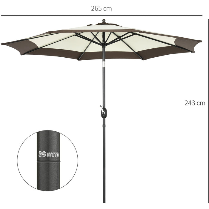 2.7m Tilting Garden Parasol with Metal Ribs, Coffee