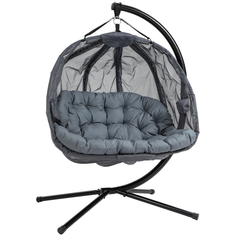 Double Egg Swing Chair With Stand, Grey, Pure Relaxation Outsunny