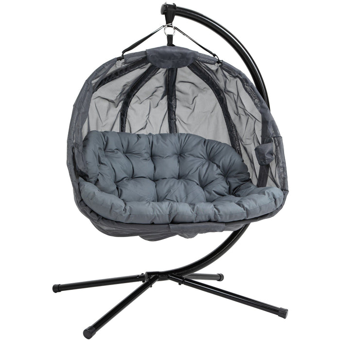 Double Egg Swing Chair With Stand, Grey, Pure Relaxation